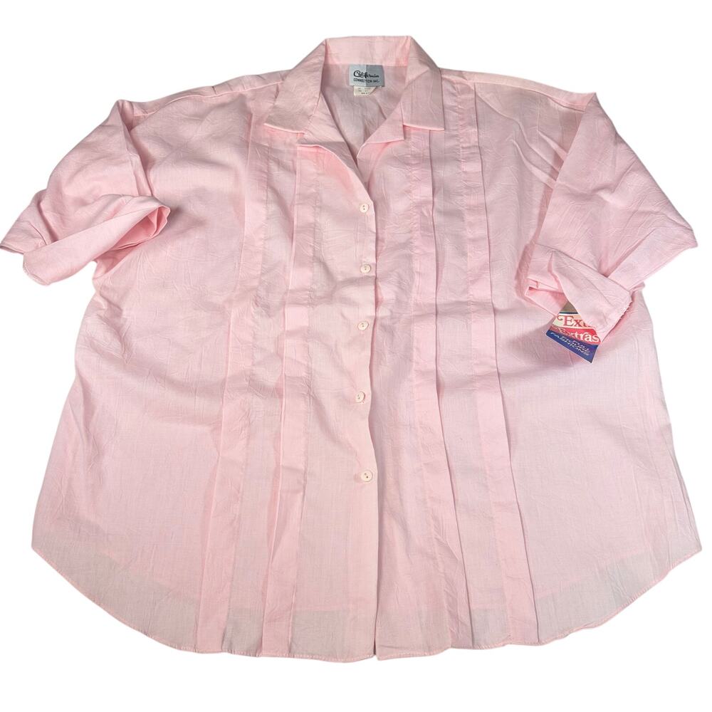 VTG NWT womens pink elbow sleeve blouse. Front pleats Size 20W 1980s cottagecore